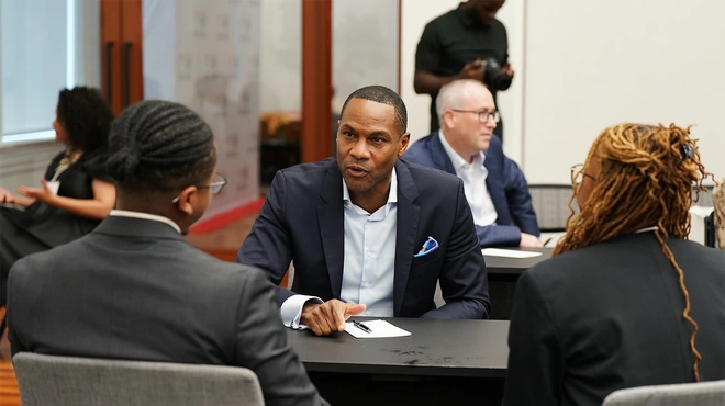 Portrait of Marion Brooks discussing during the Beacon of Hope event